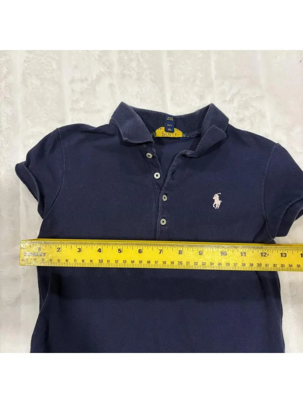 Polo Ralph Lauren Girls M 8-10 Navy Cotton Blend Polo Dress Preppy Pleated Skirt